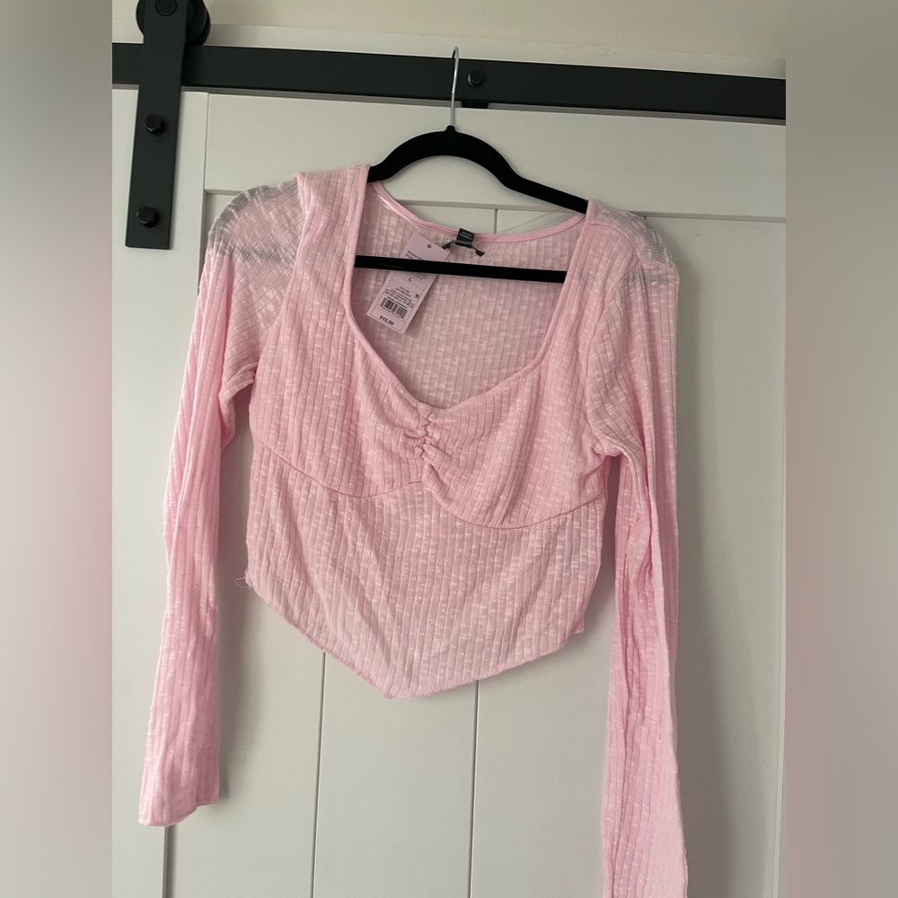 Wild Fable Light Pink Ribbed Long Sleeve Blouse